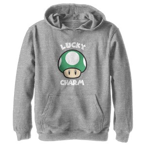 Boy's Nintendo Super Mario St. Patrick's Day Extra Life Mushroom Lucky Charm Pull Over Hoodie - 1 of 4