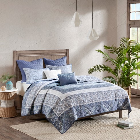 Hudson Park Bedding Luxe Flourish Cotton/Silk FULL/QUEEN Coverlet BLUE C5031 