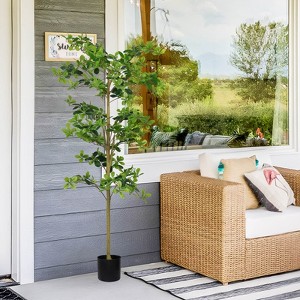 Angel Sar 6FT Artificial Polyscias Fruticosa Tree, Fake Potted Silk Plant for Indoor Decor, Realistic Faux Greenery for Living Room, Office, Home - 1 of 4