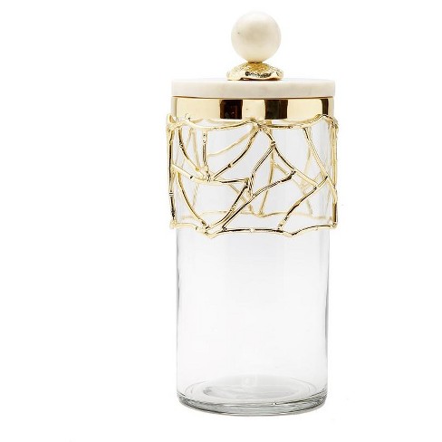 Large Hammered Glass Canisters with Gold Design and Marble Lid – Classic  Touch Decor