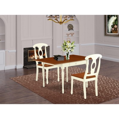 East West Furniture 3 Pc Kitchen Table set - Robust Two 9-Inch Drop Down Leaves Solid Wood Dinette Table & 2 Wooden Seat Dining Chairs,  White