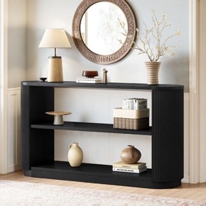 Modern Curved Fluted Entryway Console Table,Wood Grain Sofa Table with Open Shelves,Living Room Storage Display Table-Cuddlewood - 1 of 4