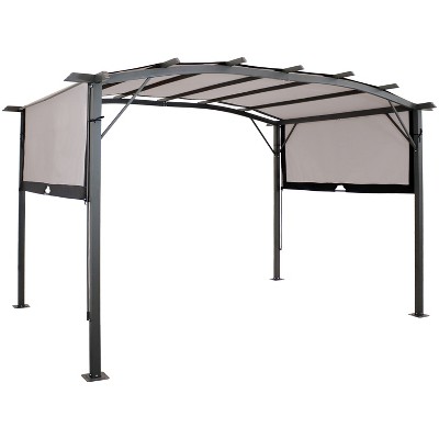 9' x 12' Metal Arched Pergola with Retractable Canopy Gray - Sunnydaze Decor