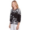 Alfred Dunner Womens Asymmetric Floral Monotone Crewneck Top - 3 of 4