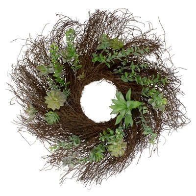 Northlight Eucalyptus and Succulents Artificial Twig Wreath - 22-Inch