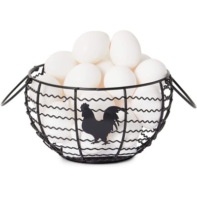 Juvale Wire Egg Basket, Farmhouse Kitchen Organizer (Black, 8.2 x 8.2 x 4.9 In)