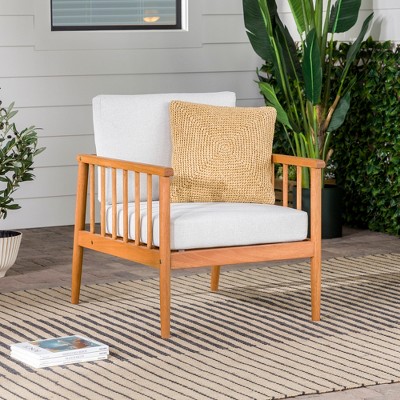 GDFStudio Rae Patio Cushioned Eucalyptus Wood Chair with Spindle-Back