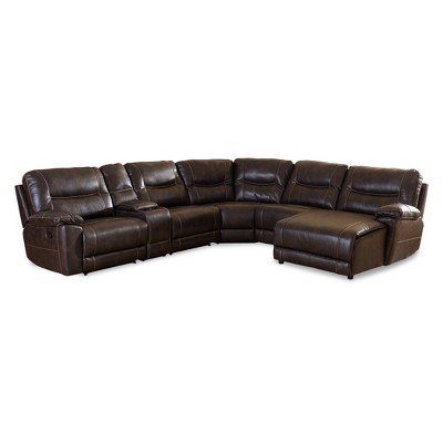 6pc Mistral Modern and Contemporary Bonded Leather Sectional with Recliners Corner Lounge Suite Dark Brown - Baxton Studio