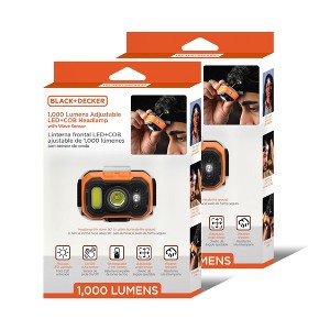 BLACK+DECKER 2-Pack 1,000LM LED and COB Headlamp, USB Rechargeable, Adjustable 90° Tilt, Hands-Free Wave Sensor, 7 Lighting Modes, Waterproof IP65 - 1 of 4
