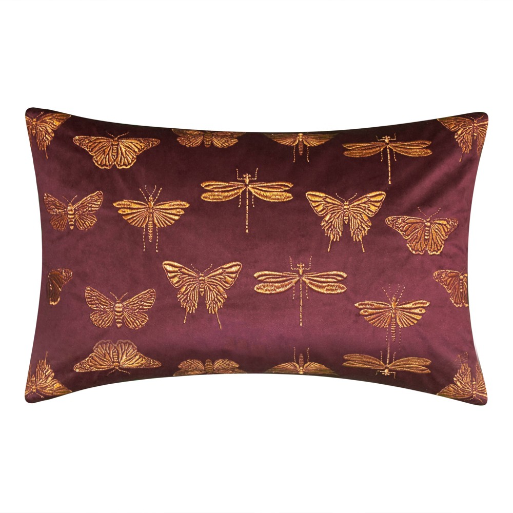 Photos - Pillow 13"x20" Oversize Embroidered Butterflies and Moths Lumbar Throw  Pur
