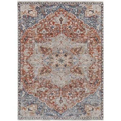 Kaia Transitional Medallion Orange/Ivory/Blue Area Rug