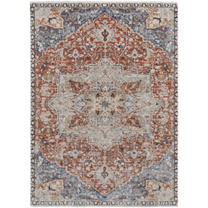 Kaia Transitional Medallion Orange/Ivory/Blue Area Rug - 1 of 4