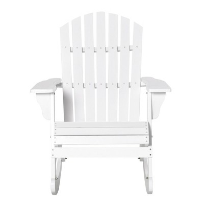 White Wooden Adirondack Rocking Chair with Arms for Outdoor