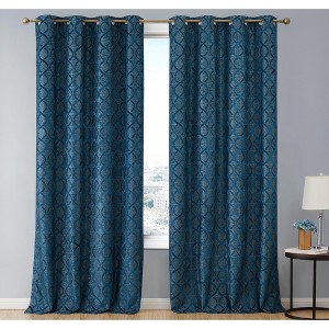 HLC.ME Versailles Lattice Flocked 100% Complete Blackout Thermal Insulated Window Curtain Grommet Panels, Set of 2 - 1 of 4