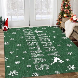 Christmas Snowflake Area Rug, Washable Non Slip Carpet for Entryway Front Door Living Room Laundry, Merry Christmas Mat - 1 of 4