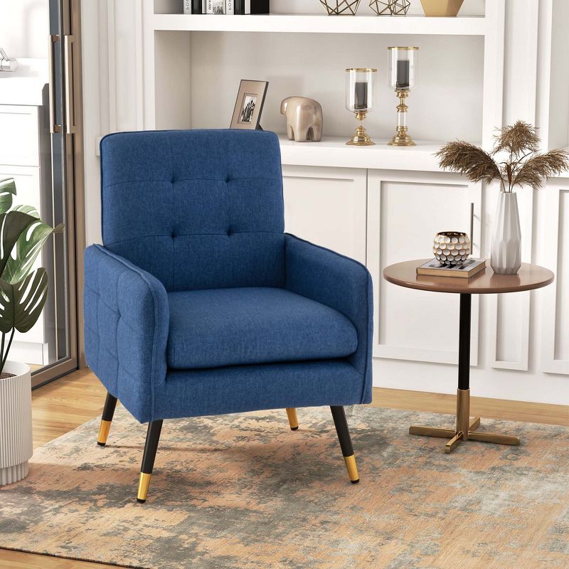 Costway Linen Fabric Accent Chair Modern Single Sofa Chair with Solid Metal Legs Blue/Grey/White, 2 of 9