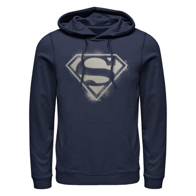 Men's Superman Spray Logo  Pull Over Hoodie - Navy Blue - 2X Large