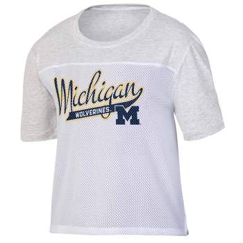 NCAA Michigan Wolverines Women's White Mesh Yoke T-Shirt