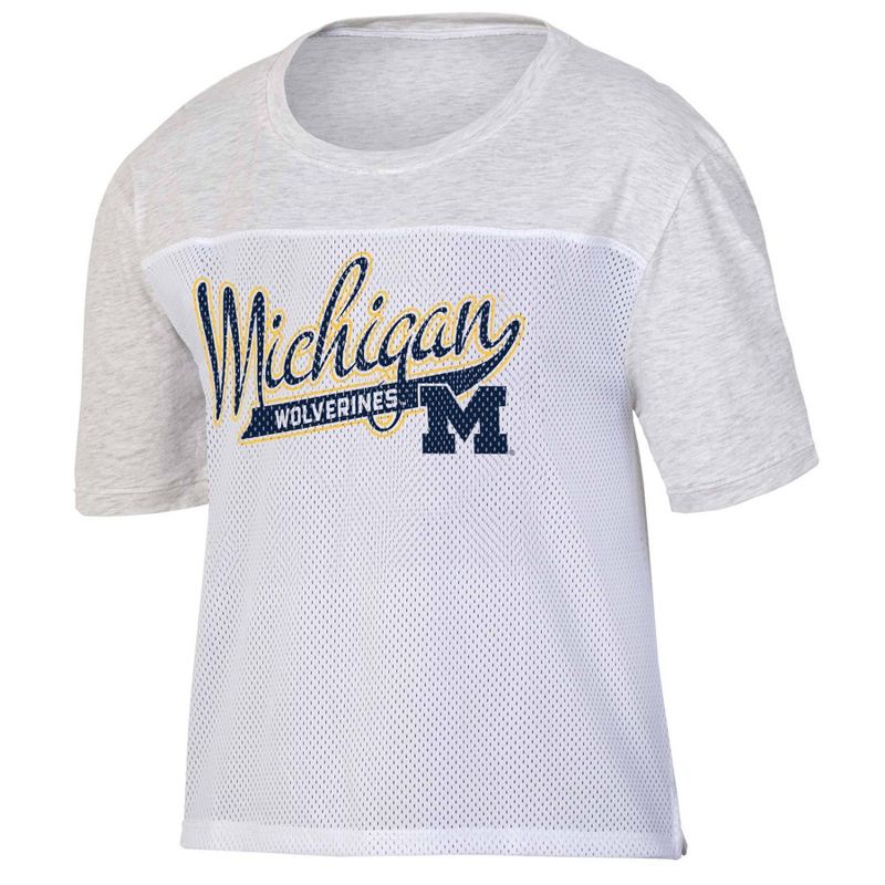 NCAA Michigan Wolverines Women&#39;s White Mesh Yoke T-Shirt, 1 of 4