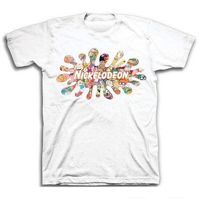 Mens Nickelodeon 90's Classic Shirt - Rugrats & Hey Arnold Vintage Front and Back T-shirt (White, Large)