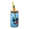 Disney Stitch Big Face 15 Oz Blue Glass Bottle With Straw & Lid - 3 of 4