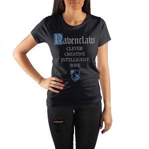 Harry Potter House of Ravenclaw Crest & Characteristics Clever Creative Intelligent Wise Women's Black Tee T-Shirt Shirt - 1 of 1