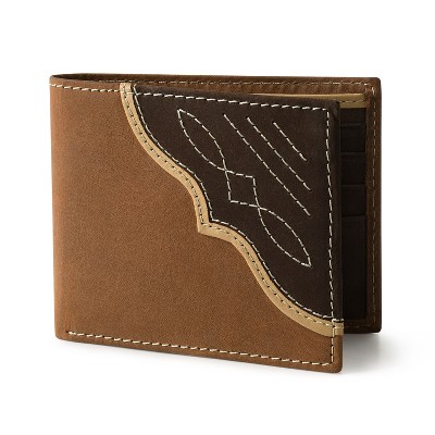 Wrangler Men's Western Bifold Wallet Genuine Leather with Flip-Out ID Window, Gift for Him