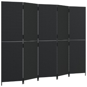 vidaXL 5-Panel Room Divider - Black Poly Rattan Privacy Screen for Indoor/Outdoor Use - 96.5" x 70.9" - 1 of 4