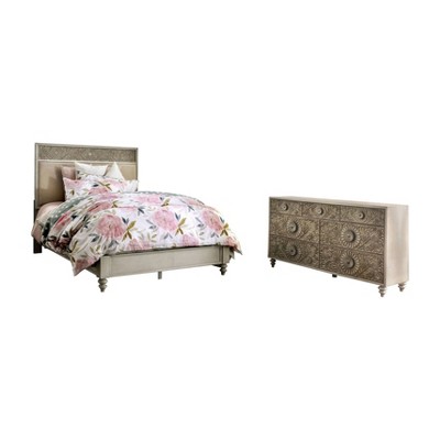 2pc Queen Del Grande Bed and Dresser Set Antique White/Beige - HOMES: Inside + Out