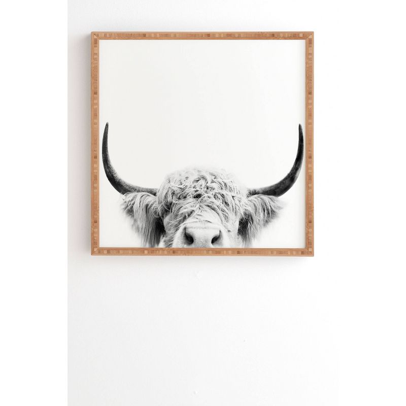 Sisi and Seb Peeking Highland Cow Framed Wall Art Gray - Deny Designs, 1 of 6