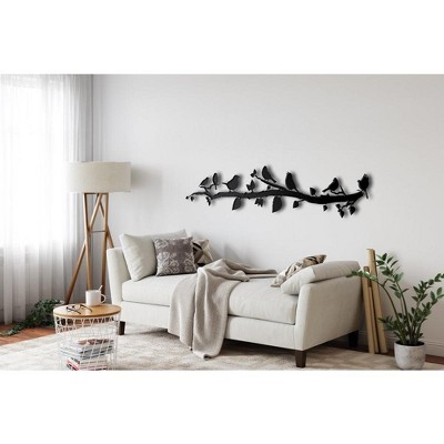 Black Metal Birds on Branch Wall Sculpture, 47 x 10 inches
