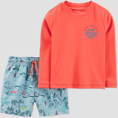 Carter's Just One You® Toddler Boys' 2pc Scenic Rash Guard Set - Orange, image 1 of 5 slides