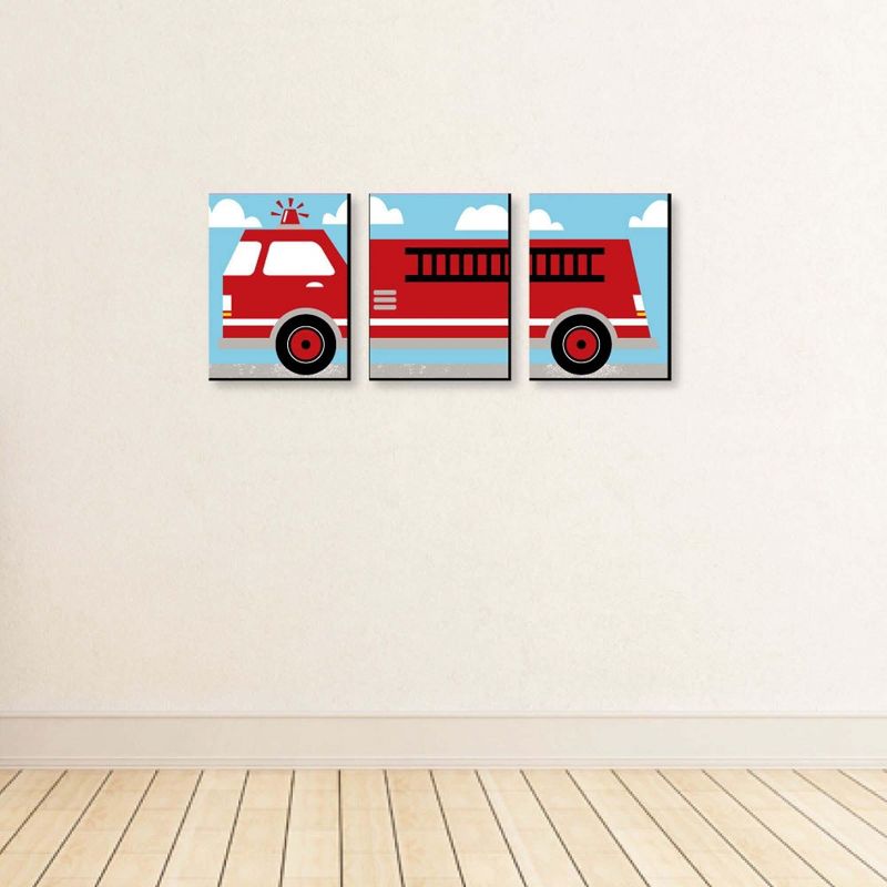 Big Dot of Happiness Fired Up Fire Truck - Firefighter Firetruck Nursery Wall Art and Kids Room Decor - Gift Ideas - 7.5 x 10 inches - Set of 3 Prints, 3 of 8
