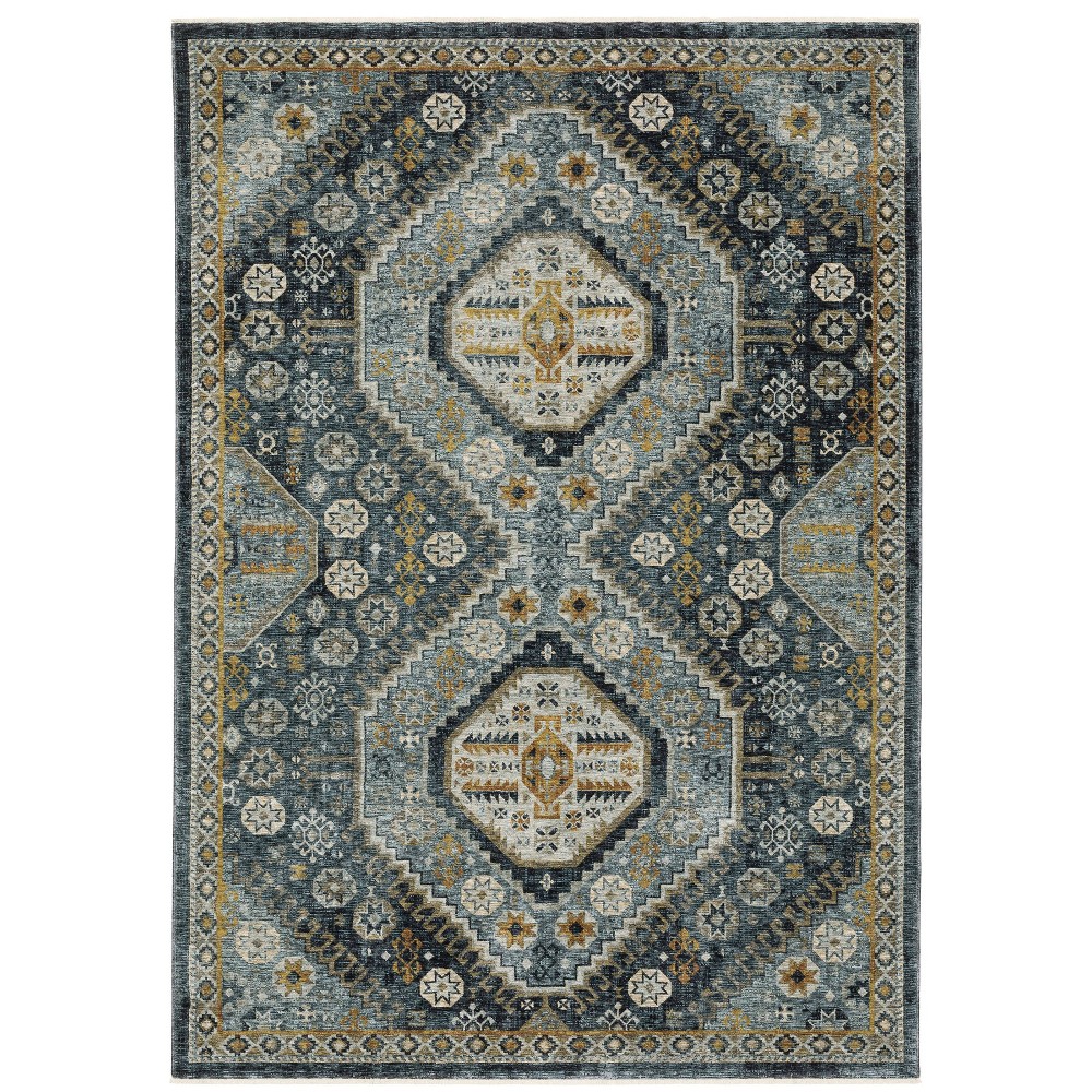 Photos - Area Rug 6'7"x9'6" Arya Nomadic Geometric Indoor  Blue/Gold - Captiv8e Desi