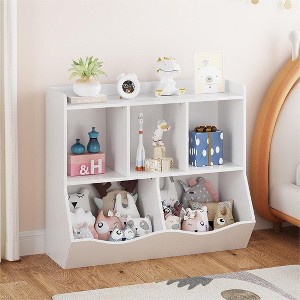 Kids Bookshelf & Toy Storage Organizer, 3-Tier Wooden Open Bookcase Book and Toy Storage Display Organize for Bedroom Playroom Nursery - 1 of 4