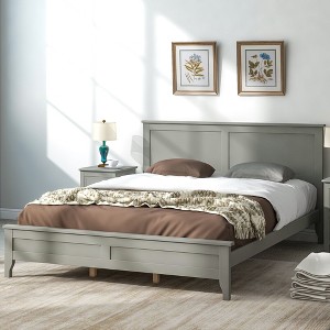 NicBex Modern White/Gray Platform Bed Frame with Headboard,Solid Wood Full/Queen/King Bed Frame with Slat Support,No Box Spring Required,Easy Assembly - 1 of 4