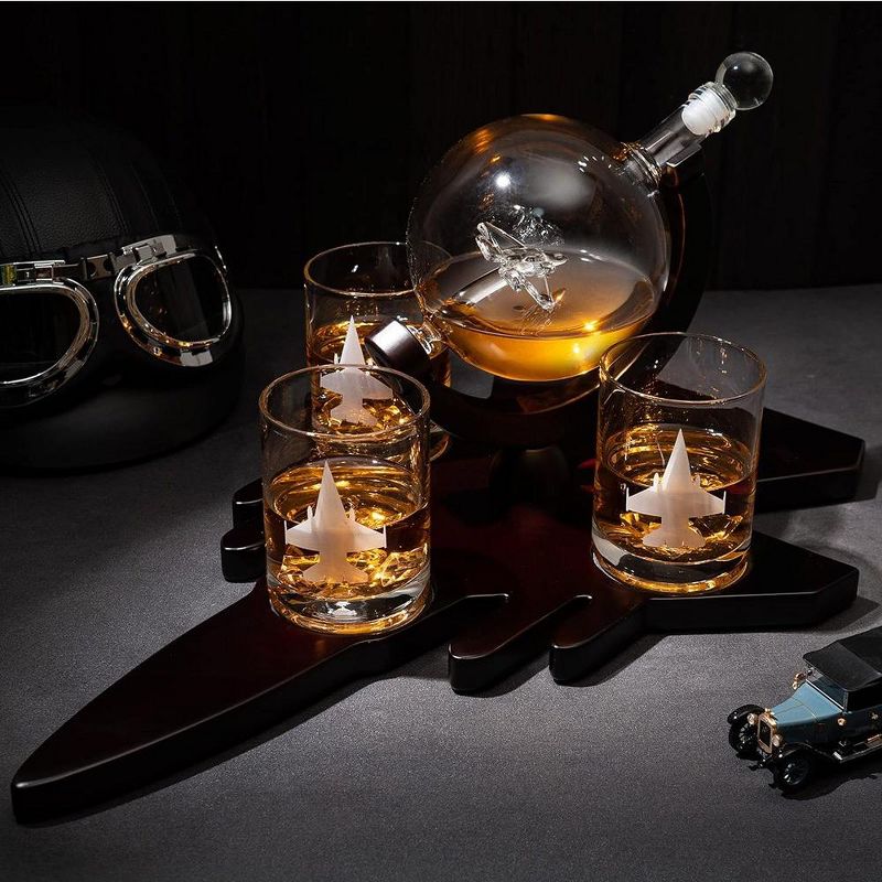 The Wine Savant Fighter Jet Globe Design Whiskey & Wine Decanter Set Includes Fighter Jet Whiskey Glasses, Beautiful Home Decor - 850 ml, 5 of 8