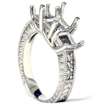 Pompeii3 1/5ct Diamond Princess Cut Hand Engraved Mounting 14K