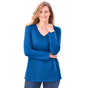 Woman Within Perfect Long-Sleeve V-Neck Tee - 1 of 4