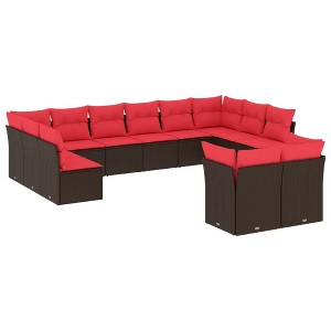 vidaXL Patio Sofa Set Modular Garden Sofa Set Rectangular Modern - Brown and Red Without Table - 1 of 4