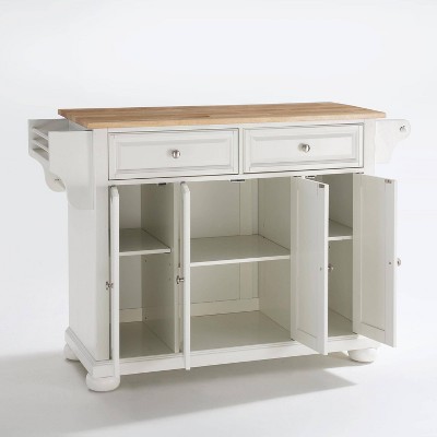 Alexandria Natural Wood Top White Kitchen Island with Storage