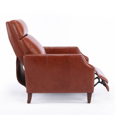 Mid-Century Caramel Leather Push-Back Recliner