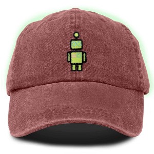 Dalix Robot Embroidered Glow in the Dark Retro Dad Hat Cotton Baseball Cap Adjustable Mens - 1 of 4