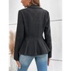 Womens Blazer Herringbone Collarless Notched Peplum Waist Suit Jakcets Tiny Stripes Faux Double Breasted Open Front Draped Blazer for Office - 2 of 4
