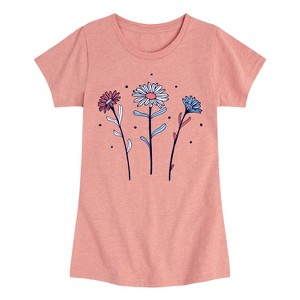 Girls' - Instant Message - Red White and Blue Daisies Fitted Short Sleeve Graphic T-Shirt - 1 of 4
