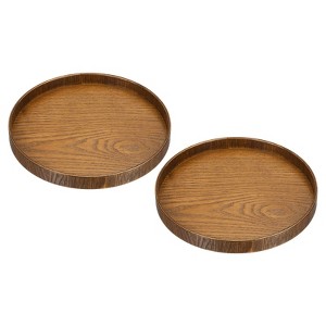 Unique Bargains Round Solid Wood Glaze Treated Non-Slip Kitchen Candle Serving Tray 2 Pcs - 1 of 4