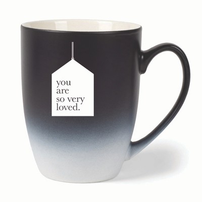 Elanze Designs You Are So Very Loved. Two Toned Ombre Matte 10 ounce New Bone China Coffee Tea Cup Mug, Black and White
