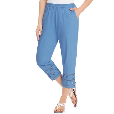 Collections Etc Novelty Trimmed Elasticized Waist Capri Pants