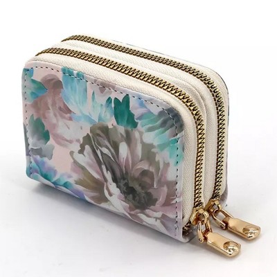 BEAFUP Credit Card Holder Wallet for Women,PU Leather Floral Card Organizer Case Zipper Multi-Card Slot,Multi-function Compact Size Coin Purse