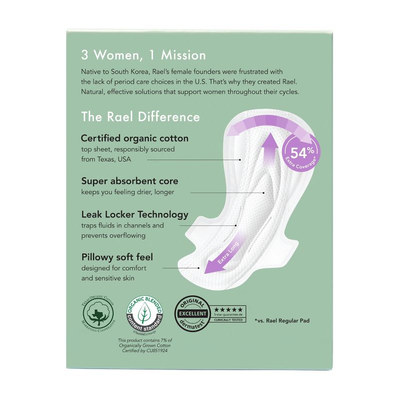 Rael Organic Cotton Cover Extra Long Overnight &#38; Postpartum Pads - Unscented - 12ct, 3 of 6